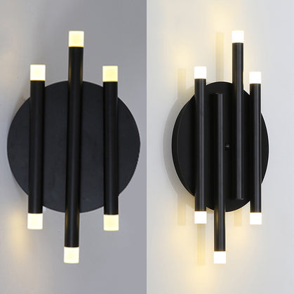 Modern Black Wall Light With Round Backplate - 6-Light Metal Lamp For Hallway And Bedside