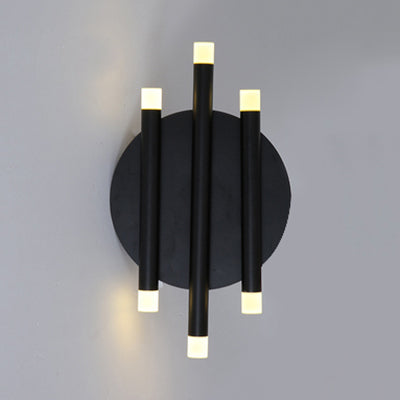 Modern Black Wall Light With Round Backplate - 6-Light Metal Lamp For Hallway And Bedside / 8