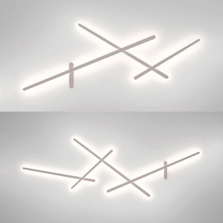 Modern White Crossed Lines Wall Lamp - Metal 3/4 Lights Simplistic Living Room Lighting