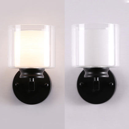 Modern Clear Glass Sconce Lighting - 1 Light Wall Mounted Fixture In Black/Chrome