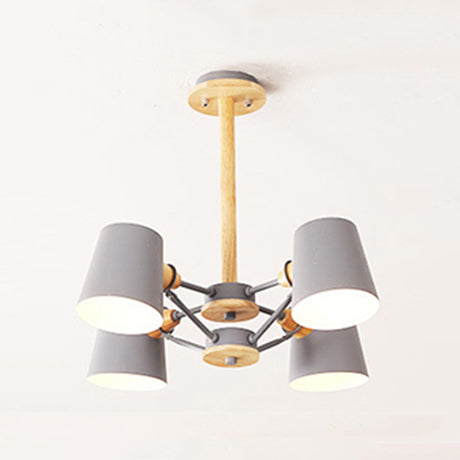 Kids Wood Chandelier: Macaron Style Hanging Fixture For Bedroom With Rod And Tapered Shade 4 / Grey