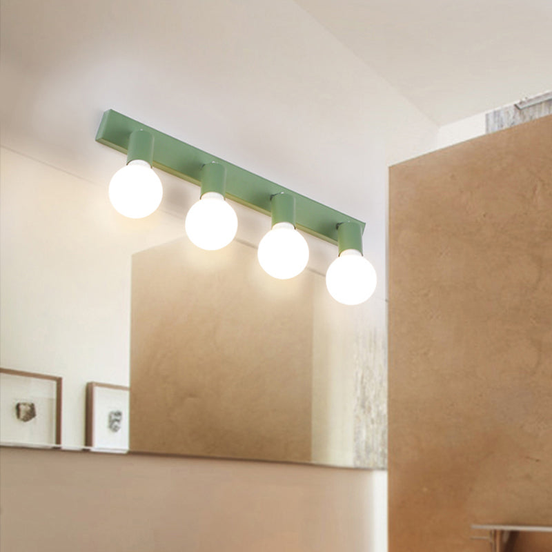Modern Green Linear Vanity Mirror Light - Macaron Style 4 Heads Metal Wall Lighting For Bathrooms