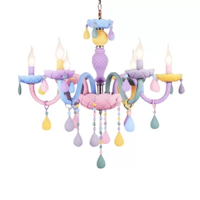 Girls Room Chandelier Lamp: Multicolor Pendant Lighting With Adjustable Chain And Candle Perfect For