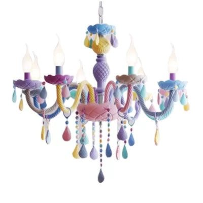 Girls Room Chandelier Lamp: Multicolor Pendant Lighting With Adjustable Chain And Candle Perfect For