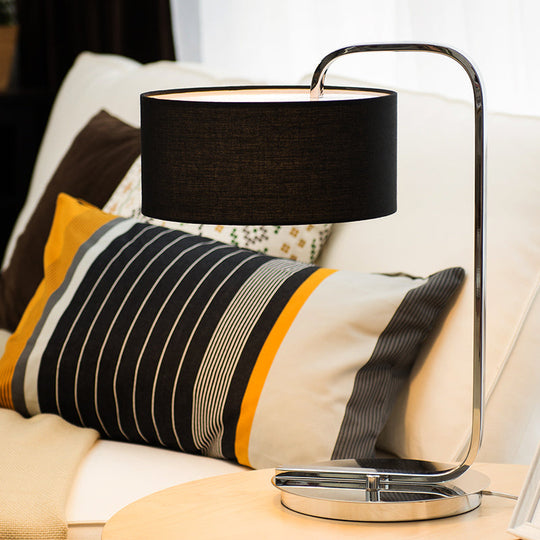 Modern Fabric Led Desk Light In Black/White For Bedroom With Drum Reading Book Enhancer Black
