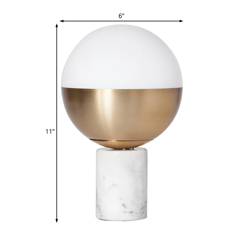 Modern Brass Orbit Table Lamp With Opal Glass Shade And Marble Base