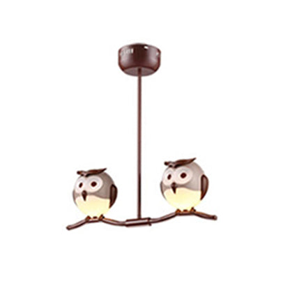 Owl Metal Pendant Light: Animal Chandelier For Living Room & Child Bedroom 2 / Brown