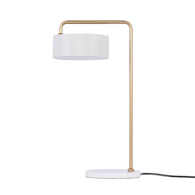 Minimalist White Drum Shade Table Light With Marble And Metal Accents - Perfect Living Room Lighting