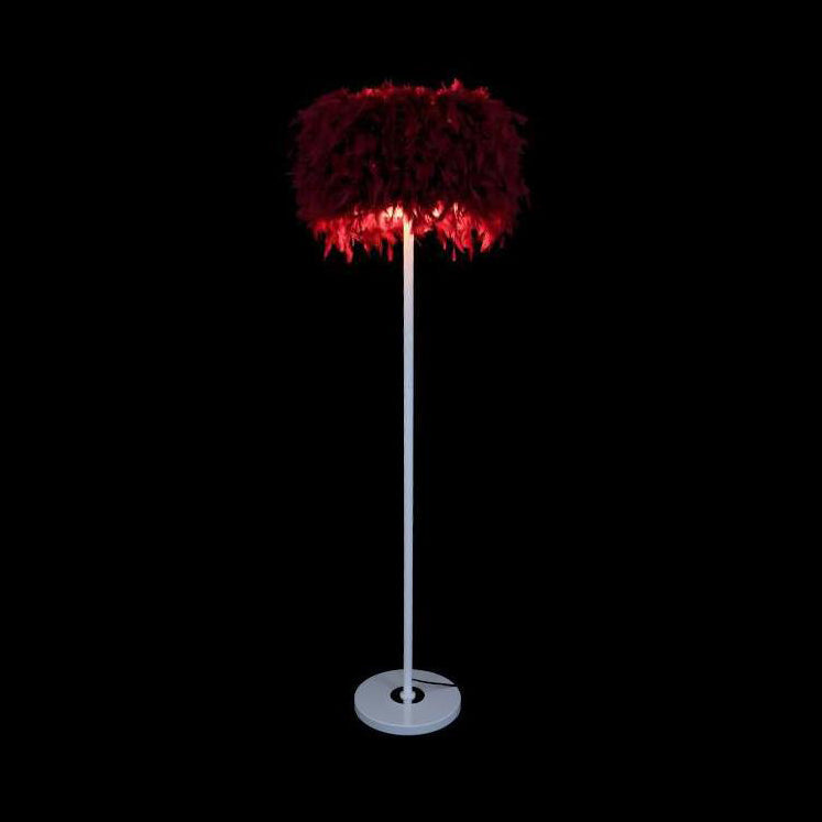 Modern 1-Light Feather Drum Shade Floor Lamp In Multi Colors For Living Room