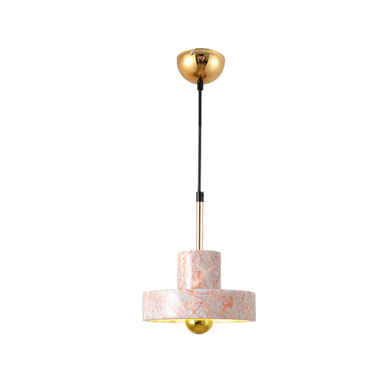 Contemporary Marble Drum Pendant Lamp - 1 Light Bedroom Ceiling Fixture (Black/White/Pink)