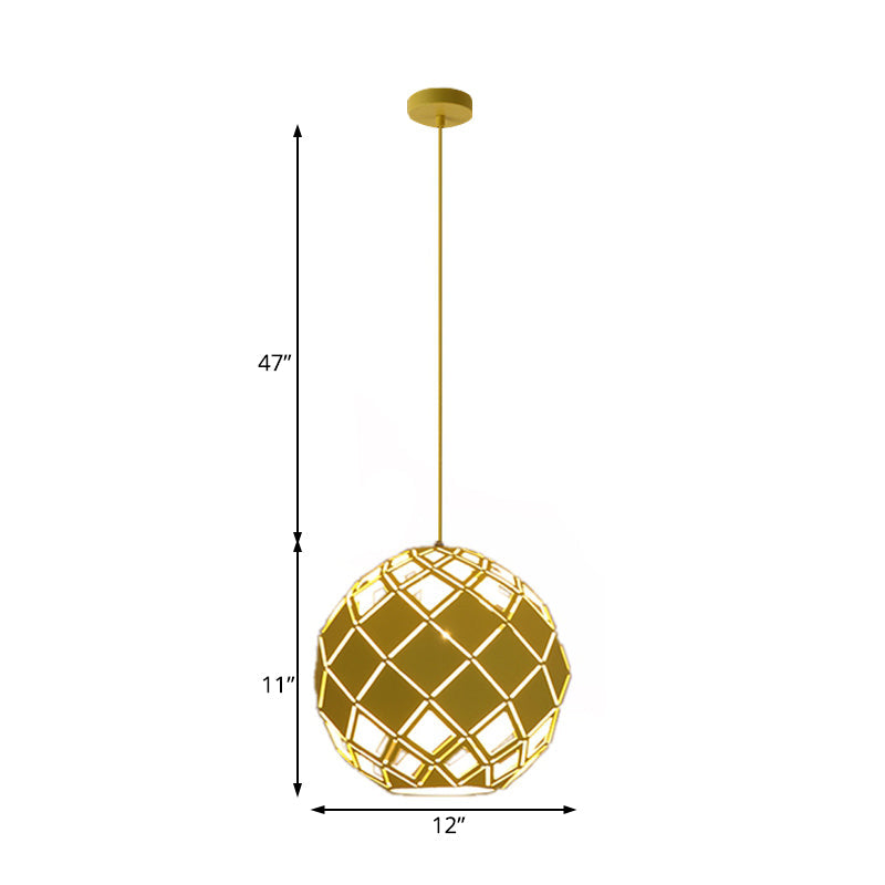 Nordic Metal Hollow Globe Pendant Light - 1 Light Blue/Red/Yellow Ceiling Lamp for Study Room