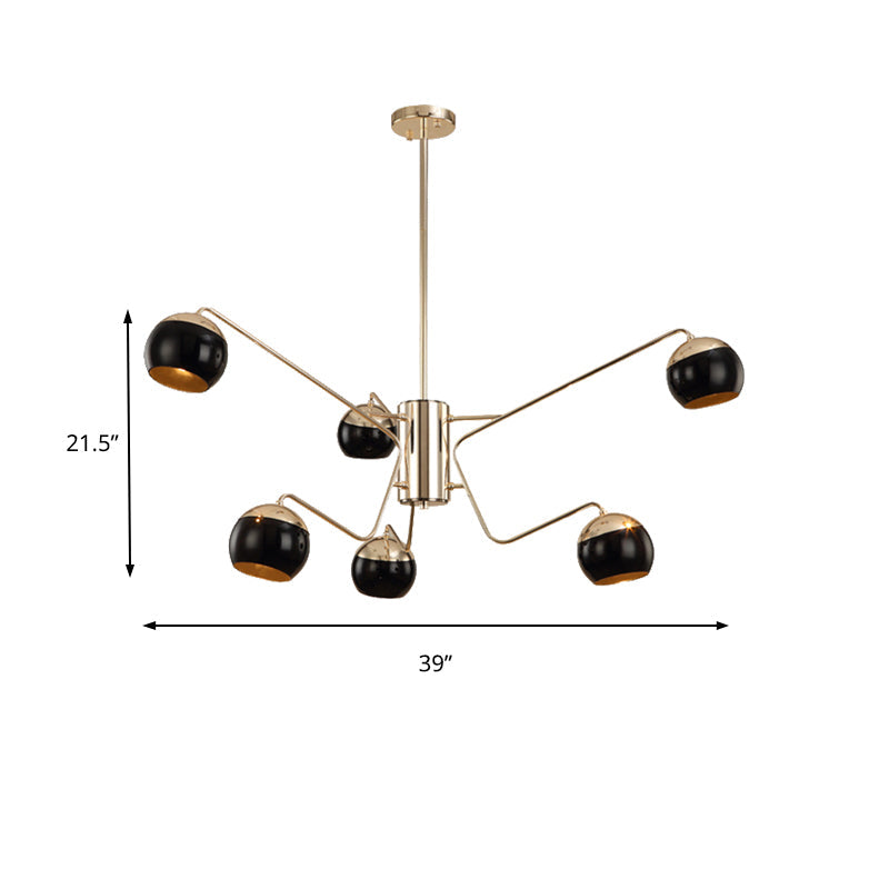 Stylish Globe Shade Chandelier Pendant Light Metal 6/8/12 Heads Black Perfect For Bedroom Lighting