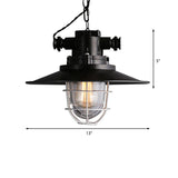 Nautical Metal Wire Cage Pendant Lamp With Saucer Shade And Bulb