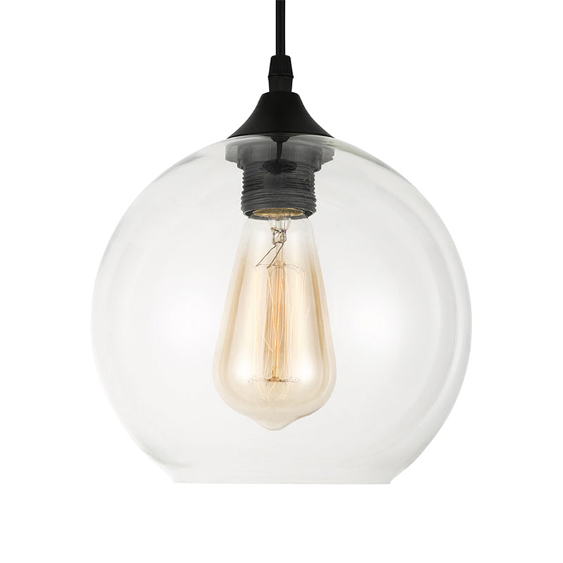Industrial Globe Pendant Light | Wide 8/10/12 1-Light Grey/Clear Glass Black Hanging Lamp