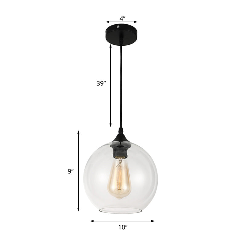 Industrial Globe Pendant Light | Wide 8/10/12 1-Light Grey/Clear Glass Black Hanging Lamp