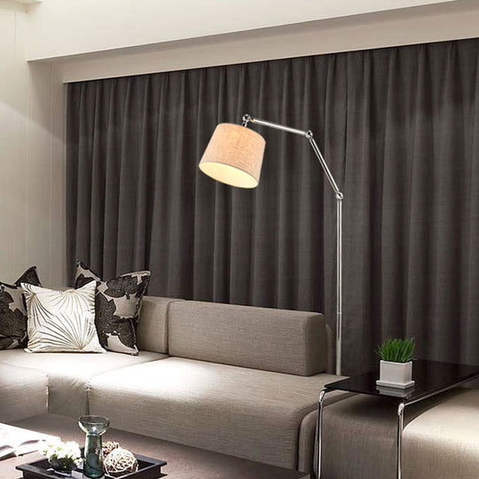 Contemporary Led Floor Lamp In Beige: Adjustable Arm Tapered Design For Reading