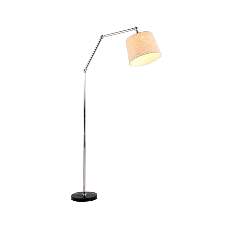 Contemporary Led Floor Lamp In Beige: Adjustable Arm Tapered Design For Reading