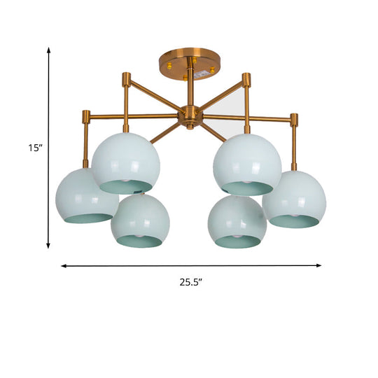 Macron Metal Dome Pendant Light Blue Chandelier For Bedroom - 3/6/8 Lights
