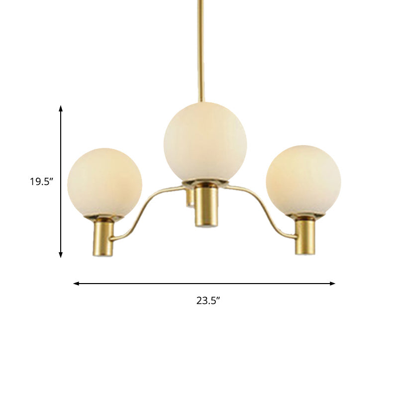 Contemporary Radial White Glass Chandelier With Gold Finish - Stunning Ball Shade Hanging Light