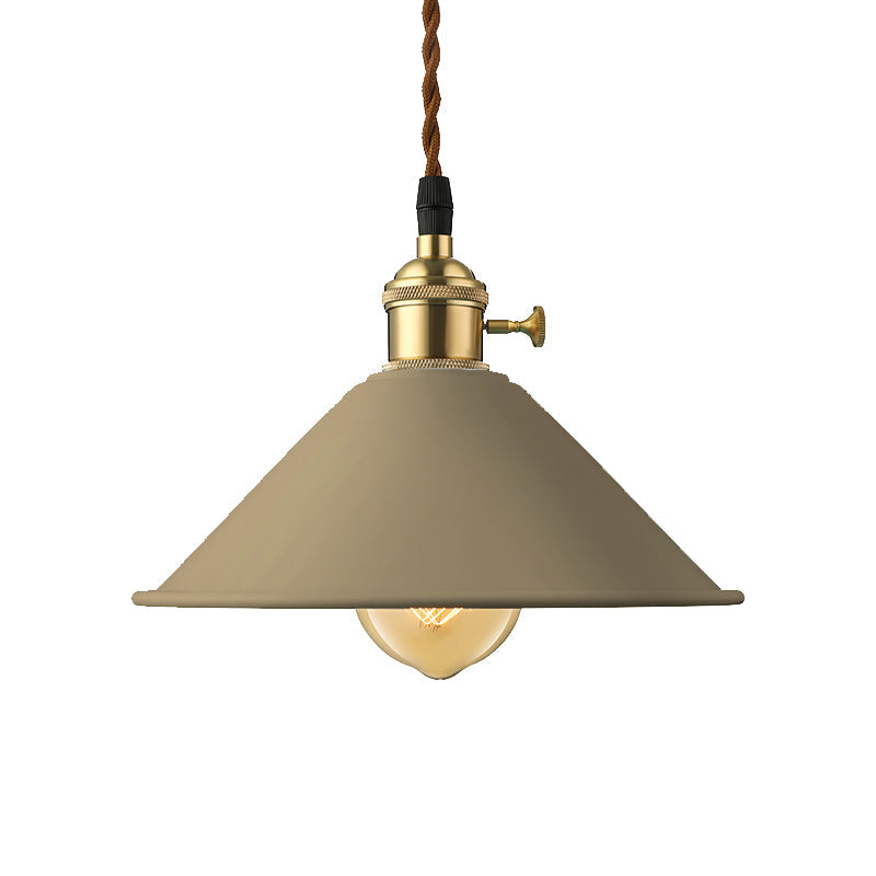 Industrial Style Metal Conic Shade Dining Room Ceiling Light Fixture - 1 Light Gray/White/Pink Pendant Lighting