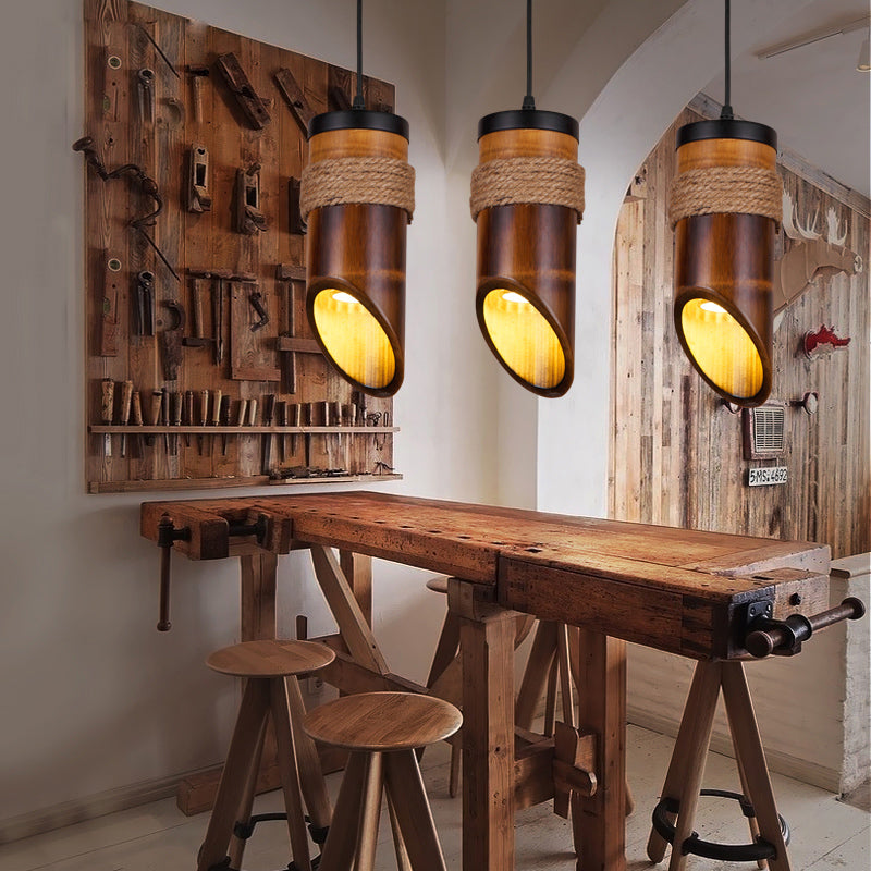 Adjustable Bamboo Hanging Pendant Lamp with 1 Light Bulb