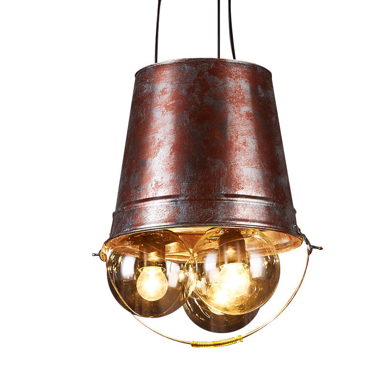 Rustic Clear Glass Pendant Chandelier: 3-Light Semi Globe For Living Room Black Metal Hanging