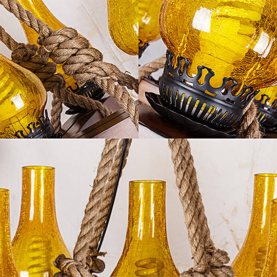 Country Stylish Yellow Pendant Lamp With Cracked Glass Teardrop Shade