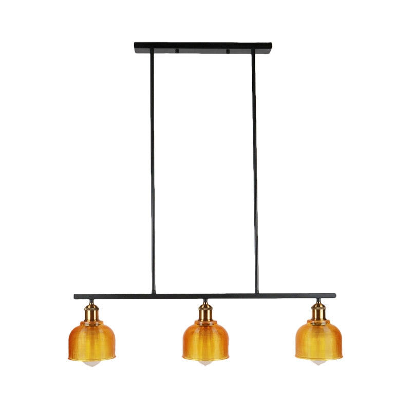 Industrial Black Pendant Lamp With Red/Yellow/Blue Glass Bowls 3-Light For Island Lighting