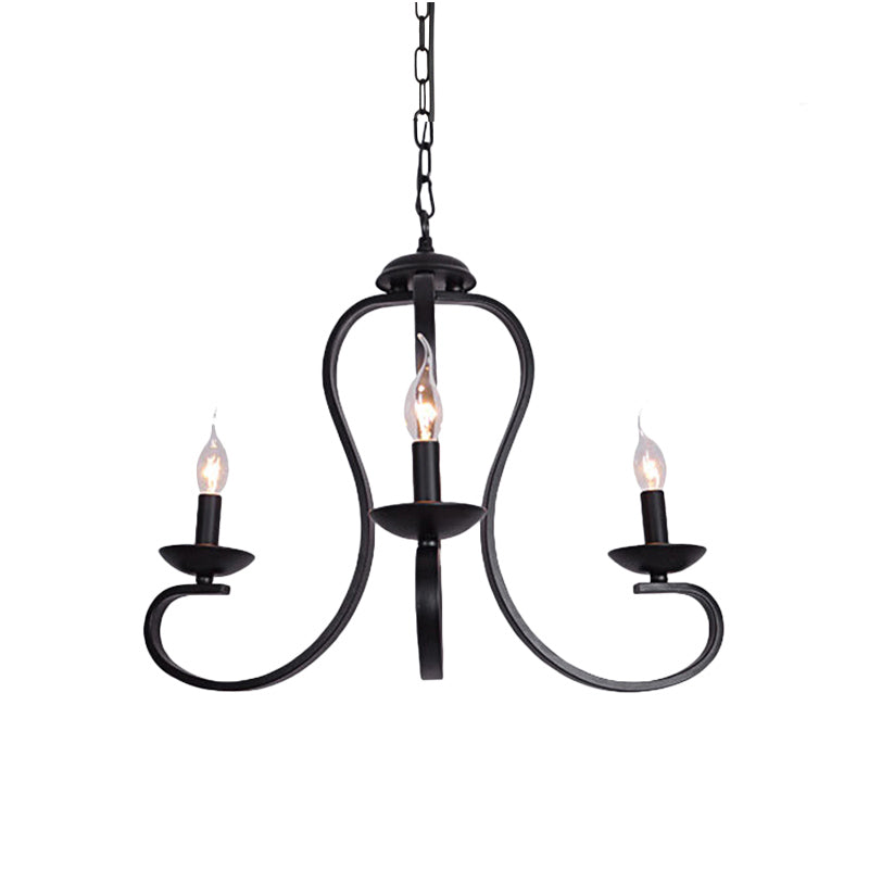 Flameless Industrial Candle Ceiling Lamp - 3/5 Bulb Metallic Hanging Light in Black for Living Room