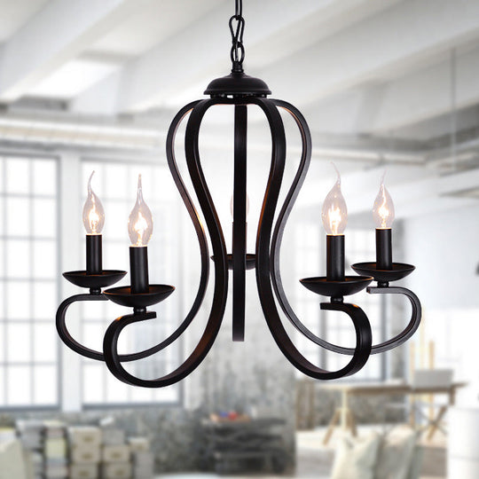 Flameless Candle Ceiling Lamp With Metallic Hanging Design - 3/5 Bulbs Black Ideal For Living Room 5