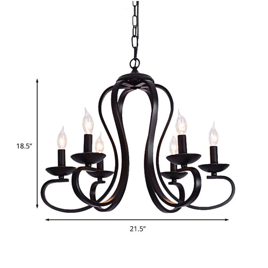 Flameless Industrial Candle Ceiling Lamp - 3/5 Bulb Metallic Hanging Light in Black for Living Room