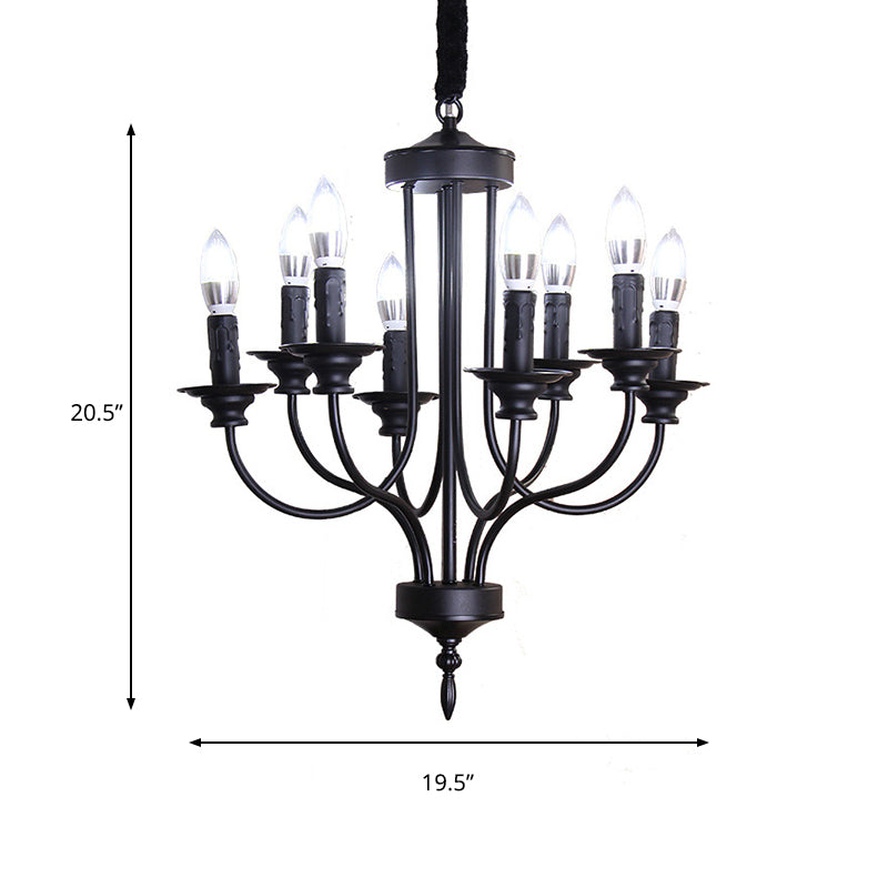 Rustic Lodge Black Chandelier - Multi Light Metallic Design with Exposed Bulbs - Indoor Hanging Lamp