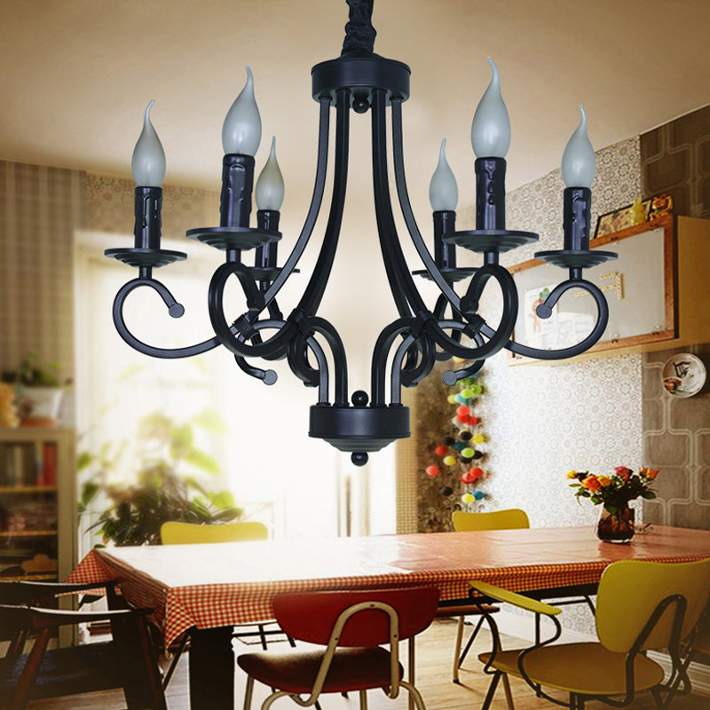 Vintage Exposed Candle Chandelier With Iron Hanging Ceiling Light - 6/8 Heads In Black 6 /