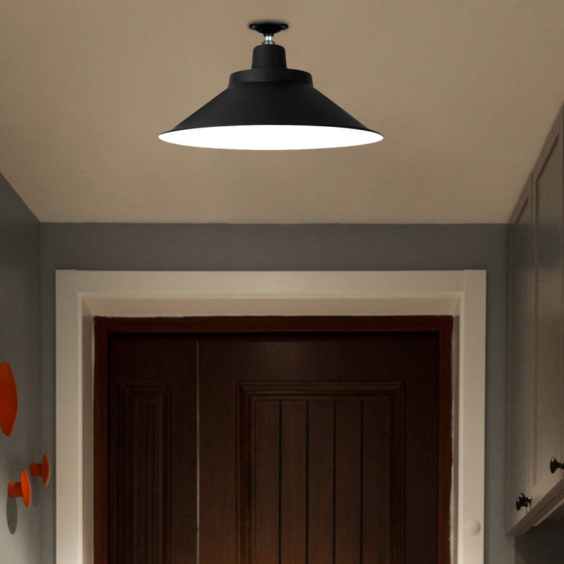 Industrial-Style 1-Head Flush Mount Cone Ceiling Light - 12/16/19.5 Wide Black Metal Finish / 12