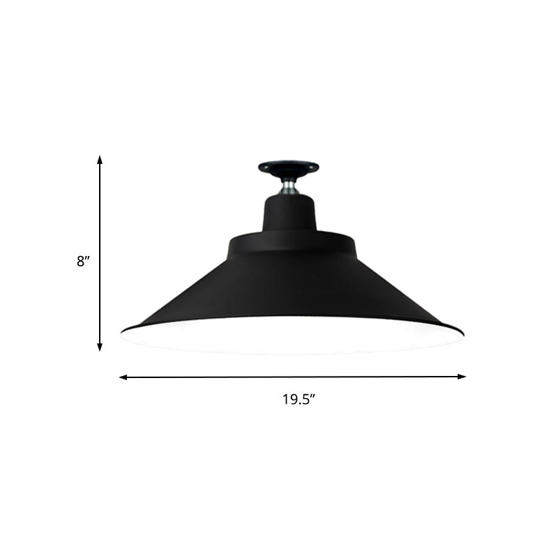Industrial-Style 1-Head Flush Mount Cone Ceiling Light - 12/16/19.5 Wide Black Metal Finish