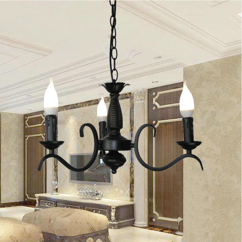 Vintage Style Black Metallic Hanging Lamp - Flameless Candle Chandelier Lighting 3/5 Heads Ideal For