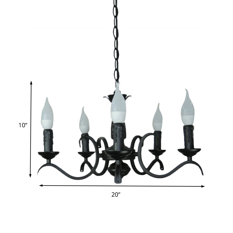 Vintage Style 3/5-Head Flameless Candle Chandelier - Black Metallic Hanging Lamp for Living Room
