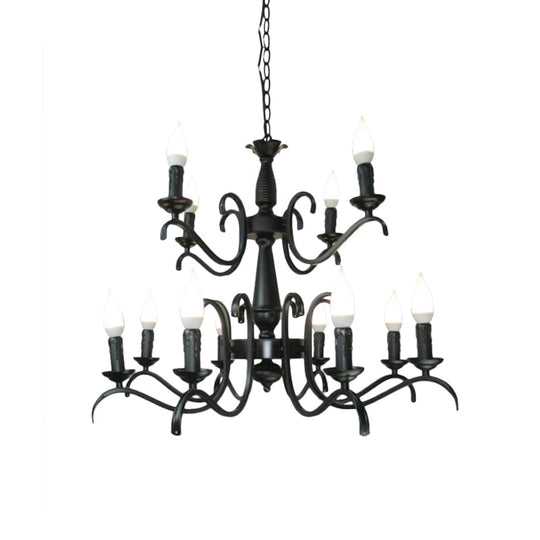 Vintage Style Black Metallic Hanging Lamp - Flameless Candle Chandelier Lighting 3/5 Heads Ideal For