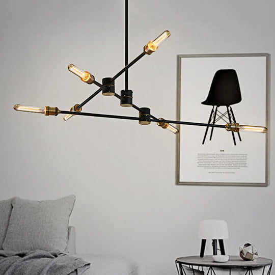 Industrial Style Linear Chandelier Light - 6-Light Metallic Ceiling Fixture in Black for Living Room