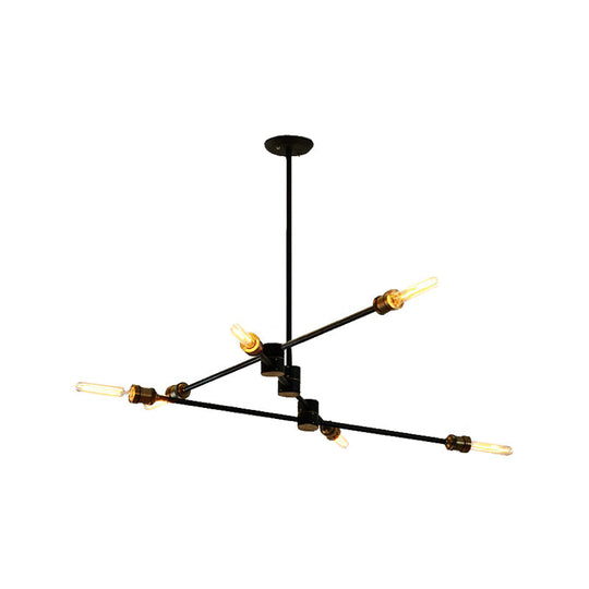 Metallic 6-Light Linear Chandelier: Industrial Style Ceiling Fixture For Living Room