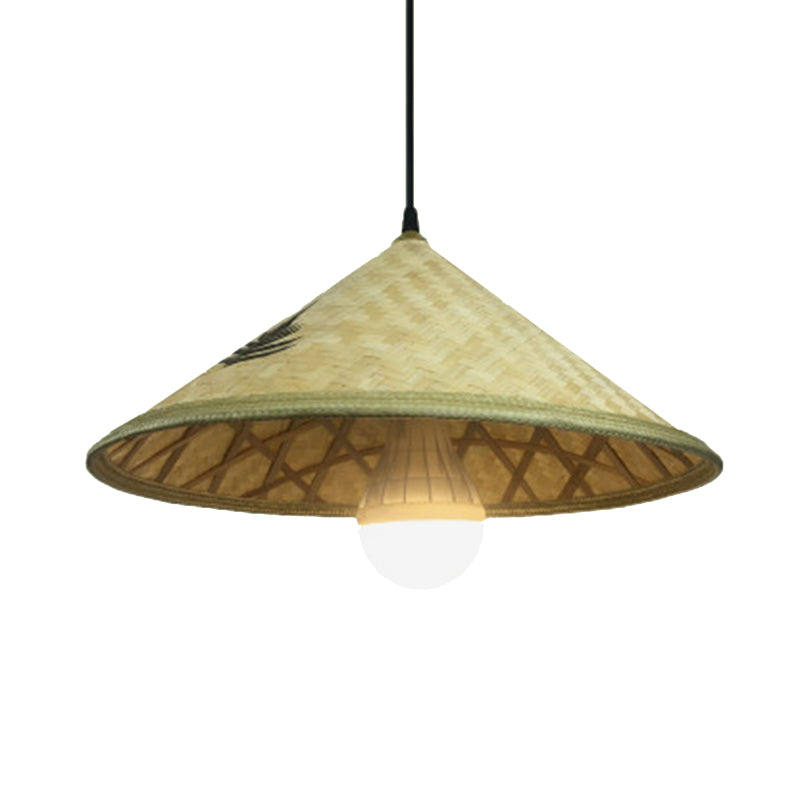 Handcrafted Bamboo Hat Pendant Light - Farmhouse Style Ideal For Restaurants