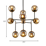 Industrial 8/9-Light Black/Chrome Clear Glass Globe Chandelier Pendant For Living Room