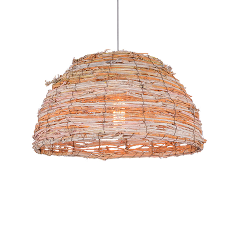 Rustic Pendant Light With Beige Dome Shade For Restaurant Ceiling Hanging