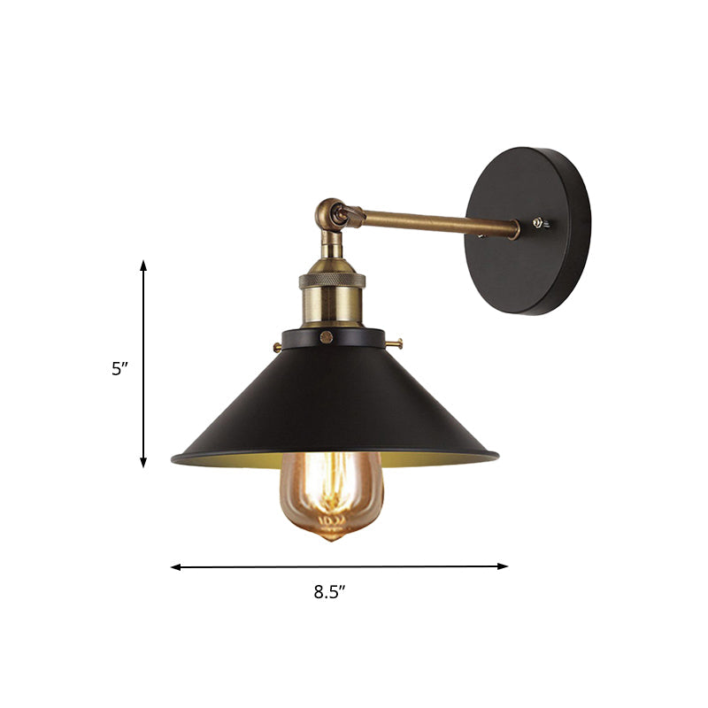 Industrial Stylish Cone Wall Sconce 1-Light Metallic Black Mount For Living Room (2-Pack)