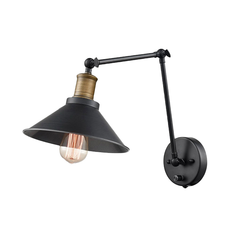 2-Pack Metal Cone Wall Mount Light With Adjustable Arm - Vintage Black Bedroom Lighting 1 Bulb