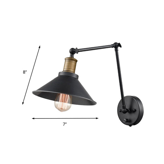 2-Pack Metal Cone Wall Mount Light With Adjustable Arm - Vintage Black Bedroom Lighting 1 Bulb