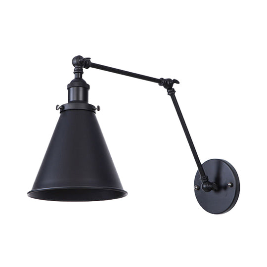 2-Pack Tapered Metal Sconce Light - Industrial Style Swing Arm Wall Black