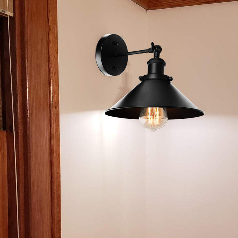 Metallic Conic Wall Sconce Light: Loft Style Adjustable Mount In Black - 2 Pack For Living Room