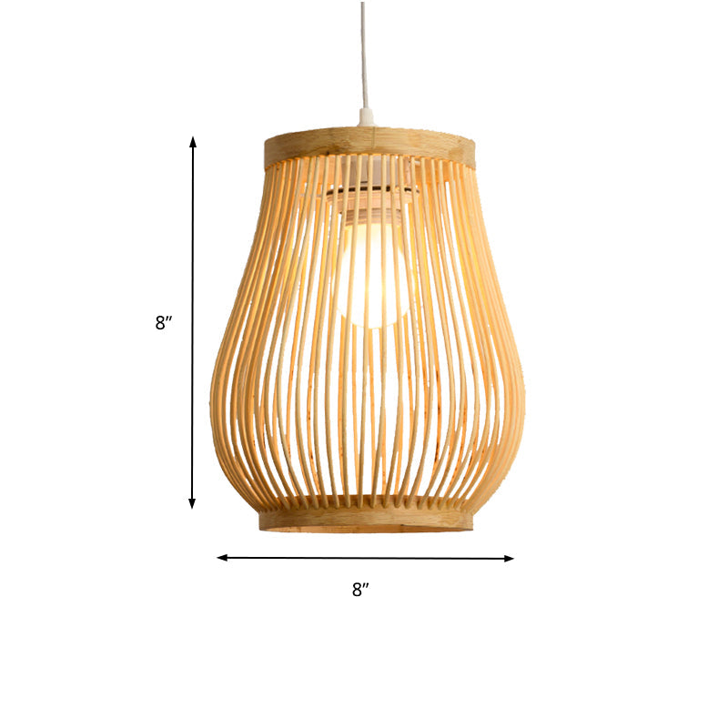 Bamboo Shade Pendant Ceiling Light - Asian Style Hanging Lamp Beige 7/8 Wide