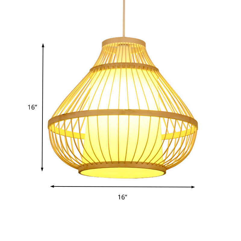 Lodge Style Bamboo Pendant Lamp - 16/18 Curved Hanging Light Fixture For Dining Room 1 Beige
